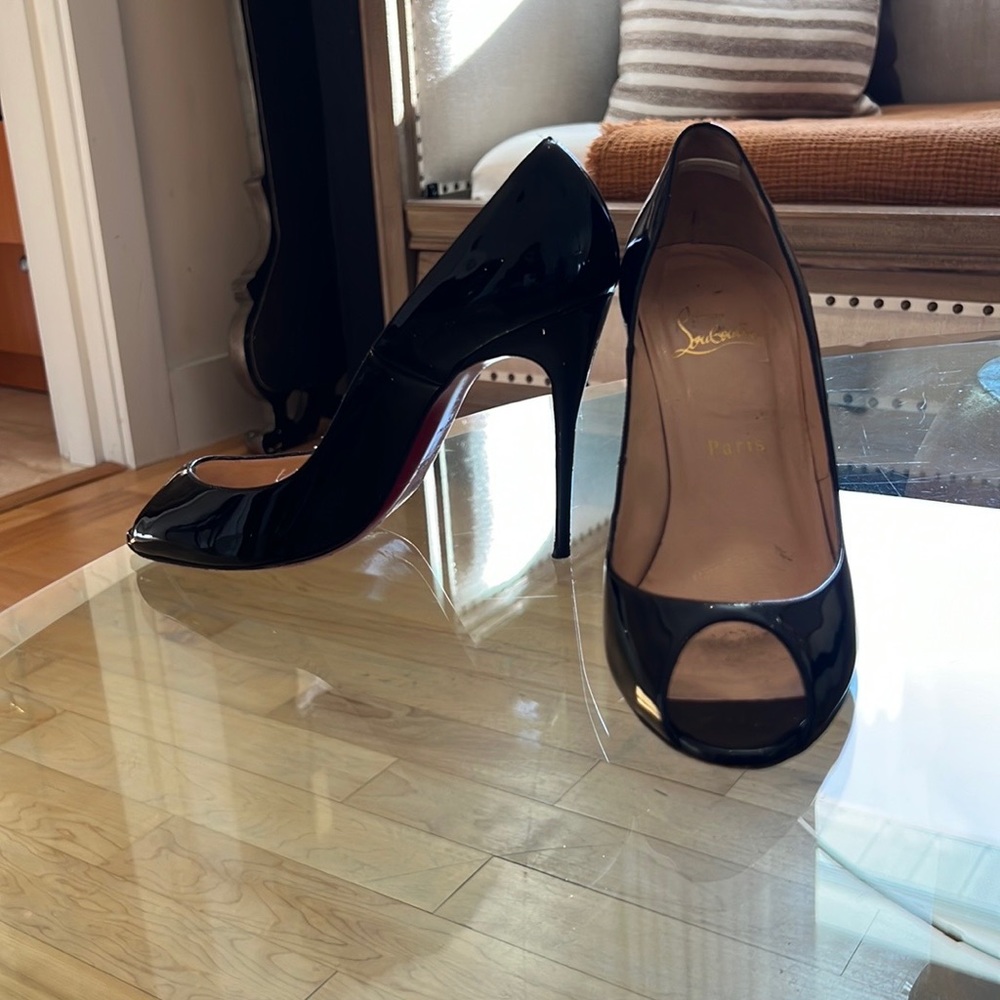 Black Patent Leather Christian Louboutin Peep Toe Stiletto - Size 40 - Picture 3 of 10